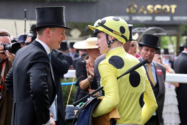 16.06.2026, Ascot, Windsor, GBR - Portrait of jockey Billy Loughnane and trainer George Boughey after winning the St James s Palace Stakes. Ascot racecourse. (Jockey, Loughnane, Sieg, Trainer, Boughey, Portrait, Portraet) 260616D556ROYAL_ASCOT.JPG
