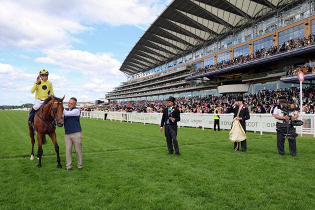 16.06.2026, Ascot, Windsor, GBR - Bow Echo with Billy Loughnane up after winning the St James s Palace Stakes. Ascot racecourse. (Pferd, Jockey, Bow Echo, Loughnane, Sieg) 260616D551ROYAL_ASCOT.JPG