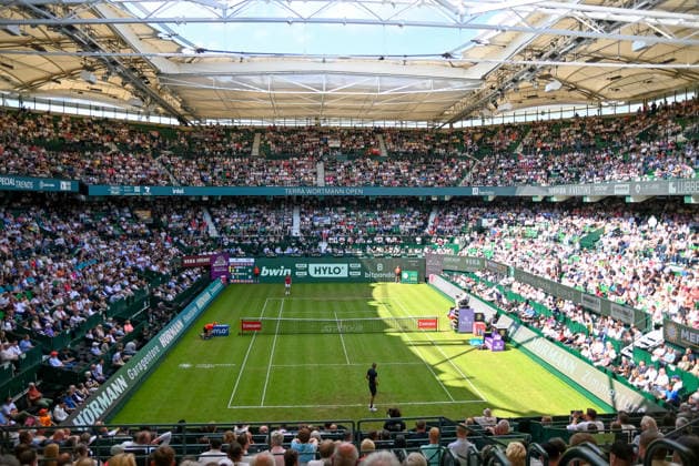 Blick in die volle heristo-Arena, den Center Court TERRA WORTMANN Open 2026, Tennis, ATP, Tennis Herren Tennis Herren 500, Turnier, Hauptfeld, 16.06.2026, TERRA WORTMANN Open 2026, Tennis, ATP, Tennis Herren 500, Turnier, Hauptfeld, 16.06.2026 Halle