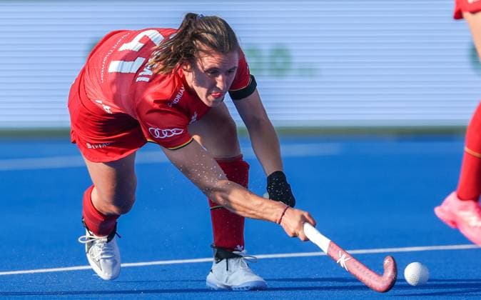 Belgium s Astrid Bonami scores from penalty corner during a hockey game between Belgian national team, Nationalteam Red Panthers and China, Tuesday 16 June 2026 in Wavre, match 10 16 in the group stage of the women s FIH Pro League competition. VIRGINIExLEFOUR  x177870162x