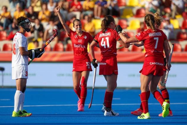 Belgium s Astrid Bonami celebrates after scoring during a hockey game between Belgian national team, Nationalteam Red Panthers and China, Tuesday 16 June 2026 in Wavre, match 10 16 in the group stage of the women s FIH Pro League competition. VIRGINIExLEFOUR  x177870169x