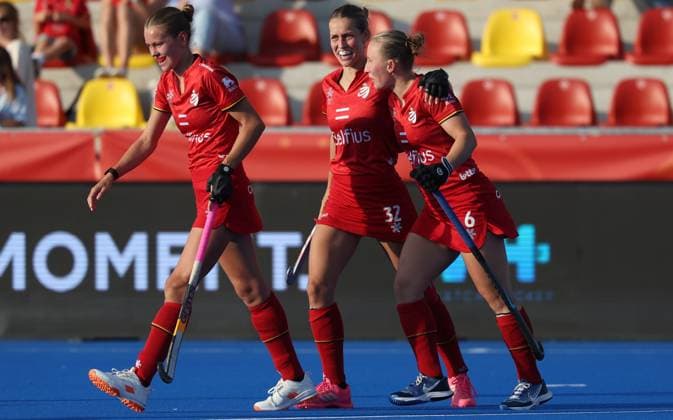Belgium s Charlotte Englebert celebrates after scoring during a hockey game between Belgian national team, Nationalteam Red Panthers and China, Tuesday 16 June 2026 in Wavre, match 10 16 in the group stage of the women s FIH Pro League competition. VIRGINIExLEFOUR  x177870520x