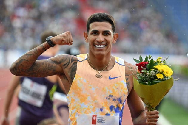 Matheus Lima of Brazil celebrates after the 400 Metres Hurdles of Golden Spike Ostrava 2026 - World Athletics Continental Tour Gold, in Ostrava, Czech Republic, on June 16, 2026. (CTKxPhoto JaroslavxOzana) CTKPhotoP2026061607940  CTKPhotoP2026061607940