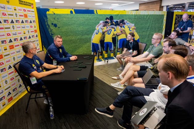 260616 Niclas CarlnÃ n, general secretary and Kim Källström, head of national teams of the Swedish Football Federation at a press event during day 6 of the FIFA World Cup, WM, Weltmeisterschaft, Fussball 2026 on June 16, 2026 in Dallas. Photo: Petter Arvidson BILDBYRAN kod PA PA1237 fotboll football soccer fotball vm fotbolls-vm fotball-vm fotbolls-vm 2026 fifa world cup 2026 pressträff event meeting sverige sweden sverige a day 6 bbeng