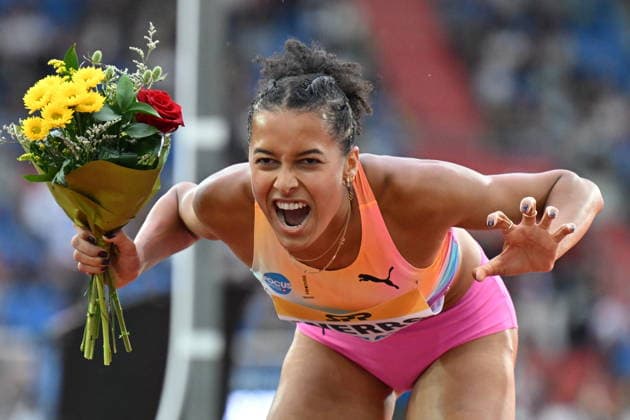 Audrey Werro of Switzerland celebrates after the 800m during the Golden Spike Ostrava 2026 - World Athletics Continental Tour Gold, in Ostrava, Czech Republic, on June 16, 2026. (CTKxPhoto JaroslavxOzana) CTKPhotoP2026061608718  CTKPhotoP2026061608718