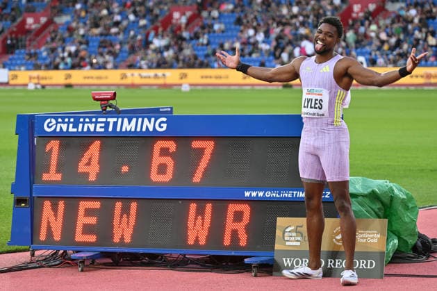 American Noah Lyles sets men s 150m world record during the Golden Spike Ostrava 2026 - World Athletics Continental Tour Gold, in Ostrava, Czech Republic, on June 16, 2026. (CTKxPhoto JaroslavxOzana) CTKPhotoP2026061609008  CTKPhotoP2026061609008