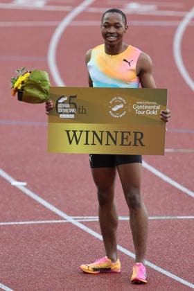 Sprinter Bayanda Walaza of South Africa wins 100m during the Golden Spike Ostrava 2026 - World Athletics Continental Tour Gold, in Ostrava, Czech Republic, on June 16, 2026. (CTKxPhoto PetrxSznapka) CTKPhotoP2026061609167  CTKPhotoP2026061609167