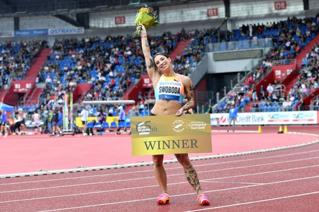 June 16, 2026, Ostrava, Czech Republic: EVA SWOBODA of Poland celebrates after winning 100 Metres Women at the World Athletics Continental Tour Golden Spike event in Ostrava in the Czech Republic Ostrava Czech Republic - ZUMAr156 20260616_aap_r156_016 Copyright: xSlavekxRutax