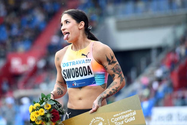 June 16, 2026, Ostrava, Czech Republic: EVA SWOBODA of Poland celebrates after winning 100 Metres Women at the World Athletics Continental Tour Golden Spike event in Ostrava in the Czech Republic Ostrava Czech Republic - ZUMAr156 20260616_aap_r156_017 Copyright: xSlavekxRutax