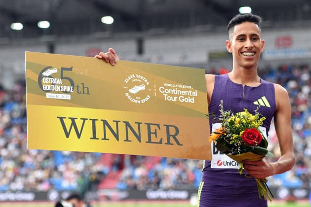 June 16, 2026, Ostrava, Czech Republic: BEN YAZIDE Salah Eddineof of Marocco celebrate after winning 3000 m Steeplechase Men (8:09.88) at the World Athletics Continental Tour Golden Spike event in Ostrava in the Czech Republic. Ostrava Czech Republic - ZUMAr156 20260616_aap_r156_019 Copyright: xSlavekxRutax