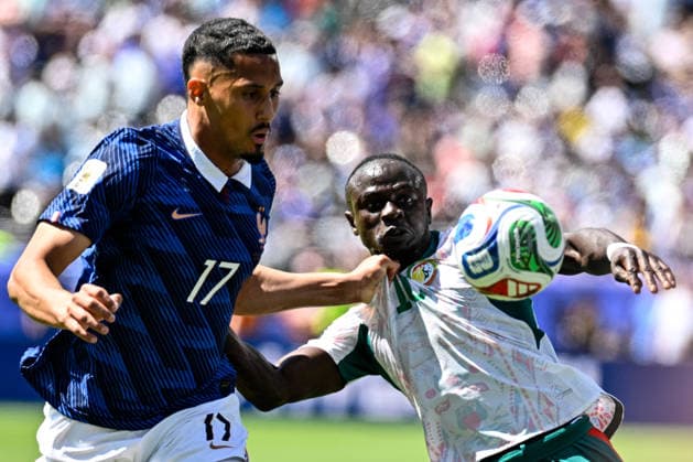 William Saliba of France (L) and Sadio Mane of Senegal (R) fight for possession during a FIFA Men’s World Cup 2026 Group Stage football match between Brazil and Morocco at New York New Jersey Stadium, in East Rutherford on June 16th 2026 (Photo by Andre Ricardo SPP)  Copyright: xAndrexRicardo SPPx Sportspressphoto_SPR167677