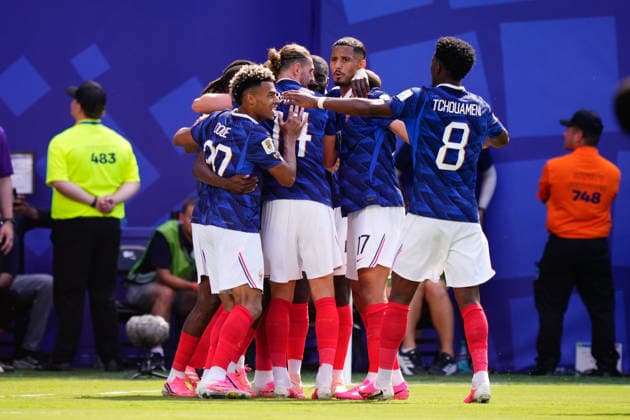 France v Senegal - FIFA World Cup, WM, Weltmeisterschaft, Fussball 2026 - Group I NEW JERSEY, UNITED STATES - JUNE 16: Kylian Mbappe (10) of France celebrates a goal with teammates during the 2026 FIFA World Cup First Stage Group I match between France and Senegal at MetLife (New Jersey Stadium) in East Rutherford, New Jersey, United States on June 16, 2026. Jose Hernandez Anadolu New Jersey United States. Editorial use only. Please get in touch for any other usage.  Copyright: x2026xAnadoluxJosexHernandezx