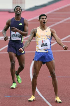 Matheus Lima of Brazil celebrates victory after the 400 Metres Hurdles of Golden Spike Ostrava 2026 - World Athletics Continental Tour Gold, in Ostrava, Czech Republic, on June 16, 2026. (CTKxPhoto PetrxSznapka) CTKPhotoP2026061609511  CTKPhotoP2026061609511