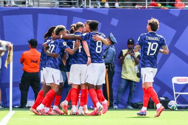 RECORD DATE NOT STATED FIFA World Cup, WM, Weltmeisterschaft, Fussball 2026 - Group I - France v Senegal Kylian Mbappe player of France celebrates his goal with teammates during the match between France and Senegal in the first round of Group I of the 2026 FIFA World Cup group stage at New York New Jersey Stadium, in East Rutherford, United States, on Tuesday, June 16, 2026.(Foto: William Volcov Brazil Photo Press IMAGO) Sports East Rutherford NJ United States of America Copyright: xWILLIAMxVOLCOVx