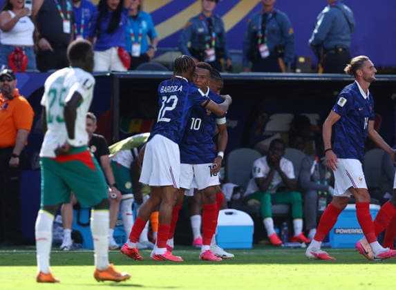 New Jersey, USA, 16th June 2026. Kylian Mbappe of France celebrates scoring his sides third goal during the France vs Senegal FIFA World Cup, WM, Weltmeisterschaft, Fussball match at Metlife Stadium, New Jersey. Picture credit should read: Paul Terry Sportimage EDITORIAL USE ONLY. No use with unauthorised audio, video, data, fixture lists, club league logos or live services. Online in-match use limited to 120 images, no video emulation. No use in betting, games or single club league player publications. SPI_079_PT_France_Senegal SPI-4837-0079