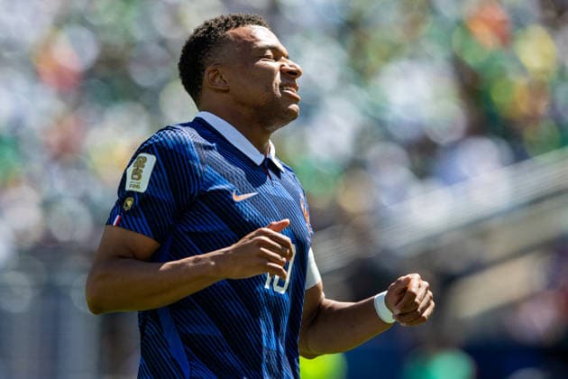 EAST RUTHERFORD, NEW JERSEY - JUNE 16: Kylian Mbappe of France reacts during the FIFA World Cup, WM, Weltmeisterschaft, Fussball 2026 Group I match between France and Senegal at New York New Jersey Stadium on June 16, 2026 in East Rutherford, New Jersey.  Copyright: xMBxMediax