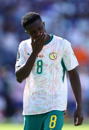 New Jersey, USA, 16th June 2026. Lamine Camara of Senegal looks on dejected during the France vs Senegal FIFA World Cup, WM, Weltmeisterschaft, Fussball match at Metlife Stadium, New Jersey. Picture credit should read: Paul Terry Sportimage EDITORIAL USE ONLY. No use with unauthorised audio, video, data, fixture lists, club league logos or live services. Online in-match use limited to 120 images, no video emulation. No use in betting, games or single club league player publications. SPI_088_PT_France_Senegal SPI-4837-0088