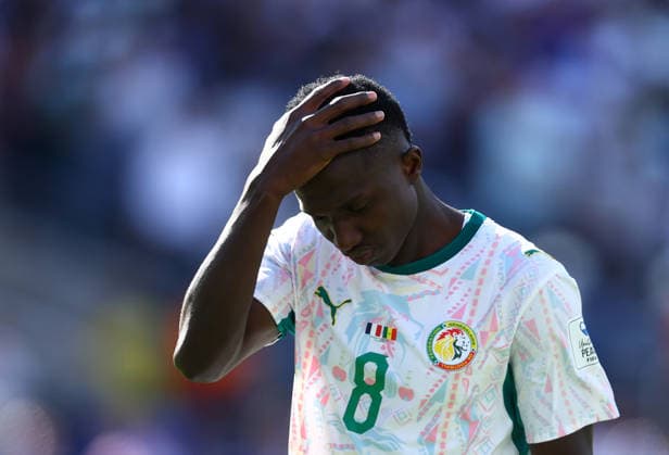 New Jersey, USA, 16th June 2026. Lamine Camara of Senegal looks on dejected during the France vs Senegal FIFA World Cup, WM, Weltmeisterschaft, Fussball match at Metlife Stadium, New Jersey. Picture credit should read: Paul Terry Sportimage EDITORIAL USE ONLY. No use with unauthorised audio, video, data, fixture lists, club league logos or live services. Online in-match use limited to 120 images, no video emulation. No use in betting, games or single club league player publications. SPI_089_PT_France_Senegal SPI-4837-0089