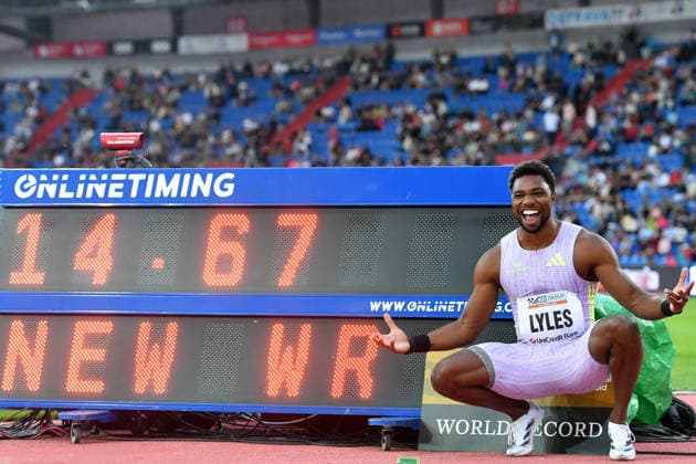 June 16, 2026, Ostrava, Czech Republic: LYLES NOAH of USA competes 150 Metres Men at the World Athletics Continental Tour Golden Spike event in Ostrava in the Czech Republic. ..Noah Lyles soars to new world best in 150m, clocking a 14.67 to win in Ostrava. Ostrava Czech Republic - ZUMAr156 20260616_aap_r156_068 Copyright: xSlavekxRutax