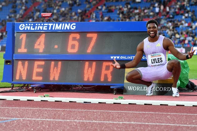 June 16, 2026, Ostrava, Czech Republic: LYLES NOAH of USA competes 150 Metres Men at the World Athletics Continental Tour Golden Spike event in Ostrava in the Czech Republic. ..Noah Lyles soars to new world best in 150m, clocking a 14.67 to win in Ostrava. Ostrava Czech Republic - ZUMAr156 20260616_aap_r156_069 Copyright: xSlavekxRutax