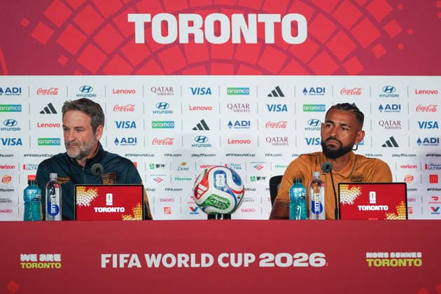 Ghana v Panama FIFA World Cup, WM, Weltmeisterschaft, Fussball 2026 Group L press conference, PK, Pressekonferenz Thomas Christiansen Head Coach, Anibal Godoy captain of Panama during the 2026 FIFA World Cup MD-1 Press Conference ahead of the Group L match between Ghana and Panama at Toronto Stadium. on June 16, 2026 in Toronto, Canada. (Photo by Leonardo Ramirez Eyepix Group) Copyright: xLeonardoxRamirezx xEyepixxGroupx LR16062026-03305