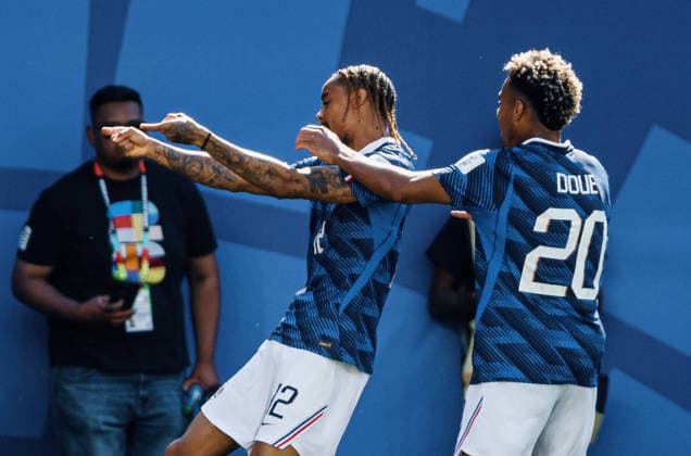 France vs Senegal NOVA JERSEY, NJ - 16.06.2026: FRANCE VS SENEGAL - Olise Michael of France celebrates after scoring a goal during the match between France and Senegal, valid for the first round of the group stage of the 2026 World Cup, held at MetLife Stadium in New Jersey, United States. (Photo: Marcelo Machado de Melo Fotoarena) x2963327x  MarceloxMachadoxdexMelo