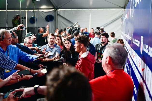 CA: USMNT Holds Media Day Ahead of Australia Match in Irvine, USA - 16 Jun 2026 Sebastian Berhalter (14) of the United States Men s national team, Nationalteam speaks during a press conference, PK, Pressekonferenz at Great Park ahead of the team s FIFA World Cup, WM, Weltmeisterschaft, Fussball 2026 Group D match against Australia at SoFi Stadium. Irvine United States Copyright: xWestonxHancockx xSOPAxImagesx Weston Hancock June 16 - 1469