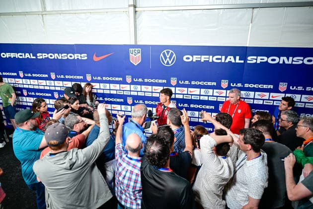 CA: USMNT Holds Media Day Ahead of Australia Match in Irvine, USA - 16 Jun 2026 Sebastian Berhalter (14) of the United States Men s national team, Nationalteam speaks during a press conference, PK, Pressekonferenz at Great Park ahead of the team s FIFA World Cup, WM, Weltmeisterschaft, Fussball 2026 Group D match against Australia at SoFi Stadium. Irvine United States Copyright: xWestonxHancockx xSOPAxImagesx Weston Hancock June 16 - 1477