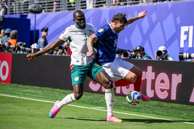 France v Senegal - FIFA World Cup, WM, Weltmeisterschaft, Fussball 2026 Theo Hernandez of France competes for the ball with Kalidou Koulibaly of Senegal during the FIFA World Cup 2026 Group I football match between France and Senegal. East Rutherford United States Copyright: xNicolòxCampox