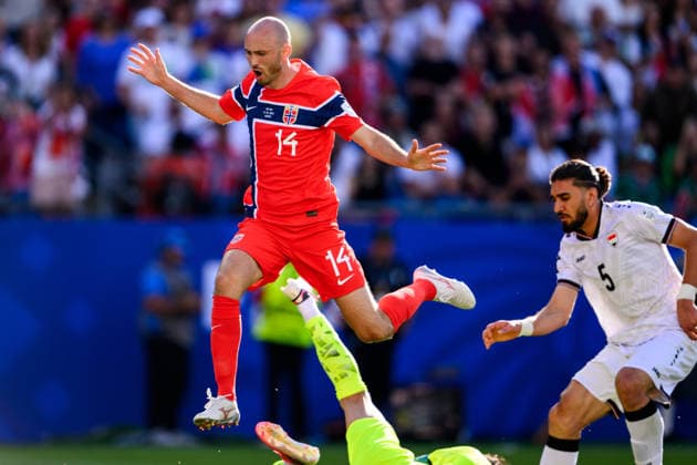 260616 Fredrik Aursnes of Norway during the FIFA World Cup, WM, Weltmeisterschaft, Fussball 2026 group stage football match between Iraq and Norway on June 16, 2026 in Foxborough. Photo: Jon Olav Nesvold BILDBYRAN COP 217 VG0955 bbeng fotboll football soccer fotball vm fotbolls-vm fotball-vm fotbolls-vm 2026 fifa world cup 2026 norge norway iraq irak