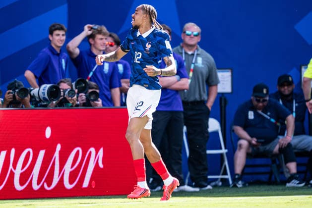 Bradley Barcola of France celebrates after scoring the team s second goal during the FIFA World Cup, WM, Weltmeisterschaft, Fussball 2026 Group I match between France and Senegal at New York New Jersey Stadium on June 16th, 2026. (Photo by Riquelve Nata Sports Press Photo)  Copyright: xRiquelvexNata SportsxPressxPhotox Sportspressphoto_SPR167848