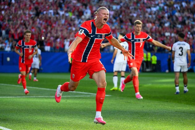 260616 Erling Braut Haaland of Norway celebrates after scoring 1-0 during the FIFA World Cup, WM, Weltmeisterschaft, Fussball 2026 group stage football match between Iraq and Norway on June 16, 2026 in Foxborough. Photo: Jon Olav Nesvold BILDBYRAN COP 217 VG0955 bbeng fotboll football soccer fotball vm fotbolls-vm fotball-vm fotbolls-vm 2026 fifa world cup 2026 norge norway iraq irak jubel