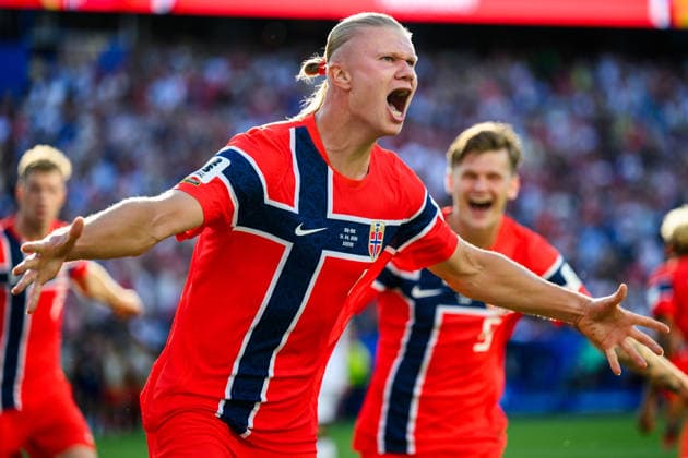 260616 Erling Braut Haaland of Norway celebrates after scoring 1-0 during the FIFA World Cup, WM, Weltmeisterschaft, Fussball 2026 group stage football match between Iraq and Norway on June 16, 2026 in Foxborough. Photo: Jon Olav Nesvold BILDBYRAN COP 217 VG0955 bbeng fotboll football soccer fotball vm fotbolls-vm fotball-vm fotbolls-vm 2026 fifa world cup 2026 norge norway iraq irak jubel