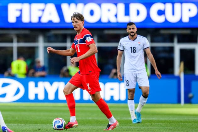 260616 Sander Berge of Norway during the FIFA World Cup, WM, Weltmeisterschaft, Fussball 2026 group stage football match between Iraq and Norway on June 16, 2026 in Foxborough. Photo: Vegard Grott BILDBYRAN kod VG VG0955 bbeng fotboll football soccer fotball vm fotbolls-vm fotball-vm fotbolls-vm 2026 fifa world cup 2026 norge norway iraq irak
