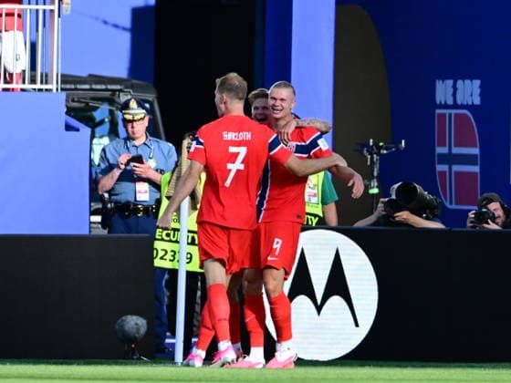 Iraq v Norway - FIFA World Cup, WM, Weltmeisterschaft, Fussball 2026 - Group I FOXBOROUGH, UNITED STATES - JUNE 16: Erling Haaland (9) of Norway celebrates with Alexander Sorloth (7) of Norway after scoring a goal during the 2026 FIFA World Cup First Stage Group I match between Iraq and Norway at Gillette Stadium (Boston Stadium) in Foxborough, Massachusetts, United States on June 16, 2026. Abdulhamid Hosbas Anadolu Massachusetts United States. Editorial use only. Please get in touch for any other usage.  Copyright: x2026xAnadoluxAbdulhamidxHosbasx