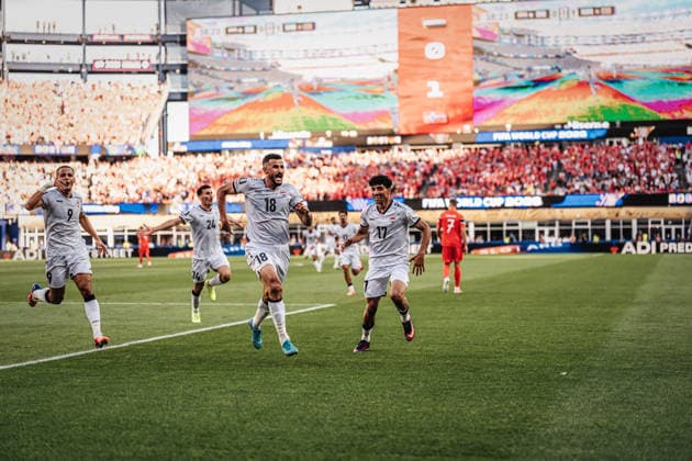 Fußball Herren FIFA Fußball-Weltmeisterschaft 2026 Gruppe I Irak vs. Norwegen 16.06.2026 Torjubel Aymen Hussein ( 18, Irak) Boston Boston Stadium Massachusetts United States of America