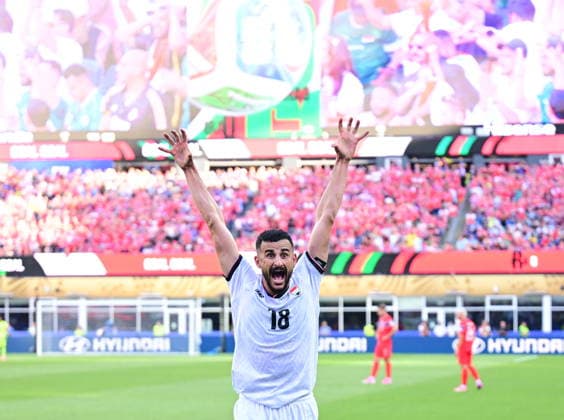 Iraq v Norway - FIFA World Cup, WM, Weltmeisterschaft, Fussball 2026 - Group I FOXBOROUGH, UNITED STATES - JUNE 16: Aymen Hussein (18) of Iraq celebrates after scoring a goal during the 2026 FIFA World Cup First Stage Group I match between Iraq and Norway at Gillette Stadium (Boston Stadium) in Foxborough, Massachusetts, United States on June 16, 2026. Abdulhamid Hosbas Anadolu Massachusetts United States. Editorial use only. Please get in touch for any other usage.  Copyright: x2026xAnadoluxAbdulhamidxHosbasx