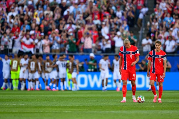 260616 Erling Braut Haaland and Martin odegaard of Norway look dejected after 1-1 during the FIFA World Cup, WM, Weltmeisterschaft, Fussball 2026 group stage football match between Iraq and Norway on June 16, 2026 in Foxborough. Photo: Jon Olav Nesvold BILDBYRAN COP 217 VG0955 bbeng fotboll football soccer fotball vm fotbolls-vm fotball-vm fotbolls-vm 2026 fifa world cup 2026 norge norway iraq irak depp