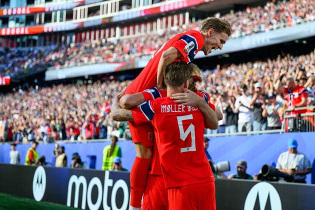 260616 Martin odegaard of Norway celebrate with teammates after 0-1 during the FIFA World Cup, WM, Weltmeisterschaft, Fussball 2026 group stage football match between Iraq and Norway on June 16, 2026 in Foxborough. Photo: Jon Olav Nesvold BILDBYRAN COP 217 VG0955 bbeng fotboll football soccer fotball vm fotbolls-vm fotball-vm fotbolls-vm 2026 fifa world cup 2026 norge norway iraq irak jubel