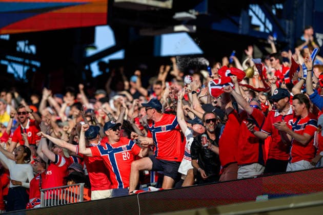 260616 Fans of Norway celebrate after 0-1 during the FIFA World Cup, WM, Weltmeisterschaft, Fussball 2026 group stage football match between Iraq and Norway on June 16, 2026 in Foxborough. Photo: Vegard Grott BILDBYRAN kod VG VG0955 bbeng fotboll football soccer fotball vm fotbolls-vm fotball-vm fotbolls-vm 2026 fifa world cup 2026 norge norway iraq irak publik jubel