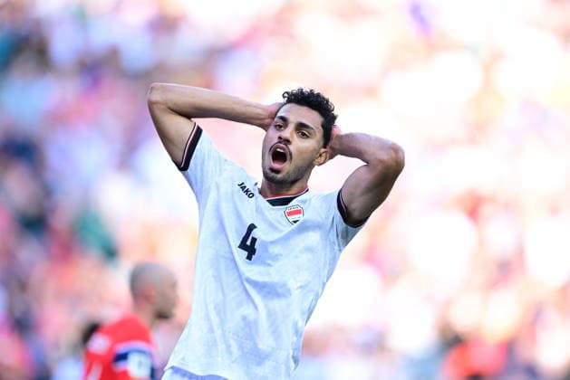 Iraq v Norway - FIFA World Cup, WM, Weltmeisterschaft, Fussball 2026 - Group I FOXBOROUGH, UNITED STATES - JUNE 16: Zaid Tahseen (4) of Iraq reacts during the 2026 FIFA World Cup First Stage Group I match between Iraq and Norway at Gillette Stadium (Boston Stadium) in Foxborough, Massachusetts, United States on June 16, 2026. Abdulhamid Hosbas Anadolu Massachusetts United States. Editorial use only. Please get in touch for any other usage.  Copyright: x2026xAnadoluxAbdulhamidxHosbasx