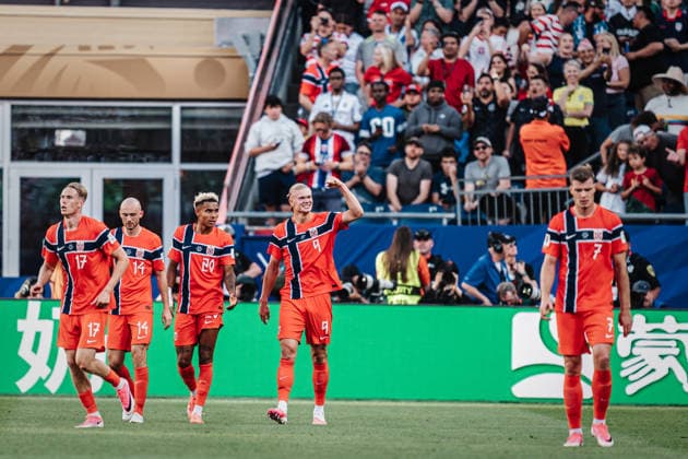Fußball Herren FIFA Fußball-Weltmeisterschaft 2026 Gruppe I Irak vs. Norwegen 16.06.2026 Erling Haaland ( 9, Norwegen) jubelt nach seinem zweiten Tor des Spiels Boston Boston Stadium Massachusetts United States of America