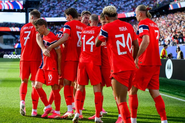 260616 Players of Norway celebrate 0-1 during the FIFA World Cup, WM, Weltmeisterschaft, Fussball 2026 group stage football match between Iraq and Norway on June 16, 2026 in Foxborough. Photo: Jon Olav Nesvold BILDBYRAN COP 217 VG0955 bbeng fotboll football soccer fotball vm fotbolls-vm fotball-vm fotbolls-vm 2026 fifa world cup 2026 norge norway iraq irak jubel