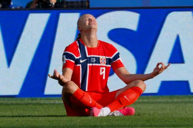 Norway forward Erling Haaland celebrates his goal against Iraq during the first half of their FIFA World Cup, WM, Weltmeisterschaft, Fussball match at Gillette Stadium in Foxborough, Massachusetts, on Tuesday, June 16, 2026.  BOP20260616012 CJxGUNTHER
