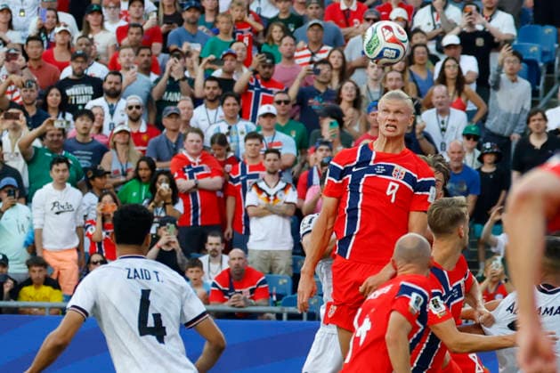 Norway forward Erling Haaland in action during the first half of their FIFA World Cup, WM, Weltmeisterschaft, Fussball match at Gillette Stadium in Foxborough, Massachusetts, on Tuesday, June 16, 2026.  BOP20260616020 CJxGUNTHER