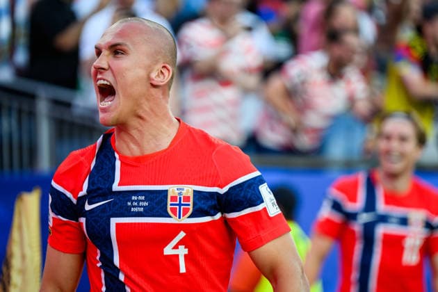 260616 Leo ostigard of Norway celebrates after scoring 1-3 during the FIFA World Cup, WM, Weltmeisterschaft, Fussball 2026 group stage football match between Iraq and Norway on June 16, 2026 in Foxborough. Photo: Jon Olav Nesvold BILDBYRAN COP 217 VG0955 bbeng fotboll football soccer fotball vm fotbolls-vm fotball-vm fotbolls-vm 2026 fifa world cup 2026 norge norway iraq irak jubel