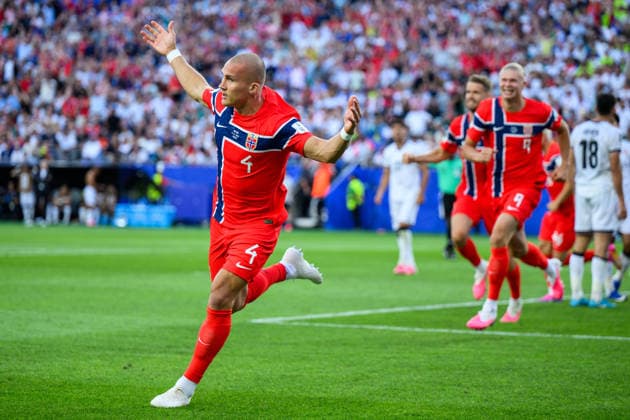260616 Leo ostigard of Norway celebrates after scoring 1-3 during the FIFA World Cup, WM, Weltmeisterschaft, Fussball 2026 group stage football match between Iraq and Norway on June 16, 2026 in Foxborough. Photo: Jon Olav Nesvold BILDBYRAN COP 217 VG0955 bbeng fotboll football soccer fotball vm fotbolls-vm fotball-vm fotbolls-vm 2026 fifa world cup 2026 norge norway iraq irak jubel