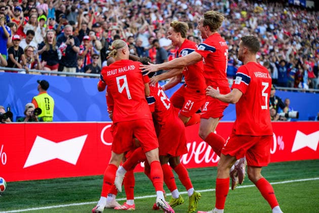 260616 Players of Norway celebrate after 1-3 during the FIFA World Cup, WM, Weltmeisterschaft, Fussball 2026 group stage football match between Iraq and Norway on June 16, 2026 in Foxborough. Photo: Jon Olav Nesvold BILDBYRAN COP 217 VG0955 bbeng fotboll football soccer fotball vm fotbolls-vm fotball-vm fotbolls-vm 2026 fifa world cup 2026 norge norway iraq irak jubel