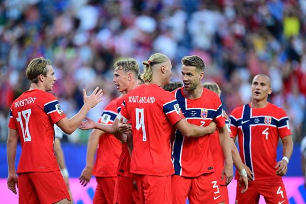 Iraq v Norway - FIFA World Cup, WM, Weltmeisterschaft, Fussball 2026 - Group I FOXBOROUGH, UNITED STATES - JUNE 16: Erling Haaland (9) of Norway celebrates with his teammates after a goal during the 2026 FIFA World Cup First Stage Group I match between Iraq and Norway at Gillette Stadium (Boston Stadium) in Foxborough, Massachusetts, United States on June 16, 2026. Abdulhamid Hosbas Anadolu Massachusetts United States. Editorial use only. Please get in touch for any other usage.  Copyright: x2026xAnadoluxAbdulhamidxHosbasx