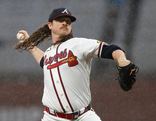 Pitcher Grant Holmes 66 of the Atlanta Braves throws a pitch in the first inning against the San Francisco Giants at Truist Park on Tuesday, June 16, 2026 in Atlanta, Georgia.  ATL20260616101 MikexZarrilli